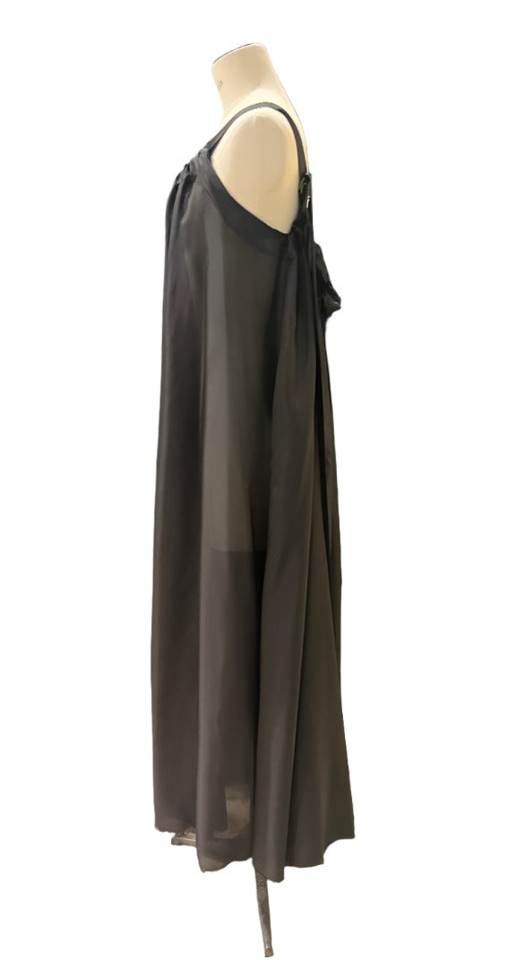 Silk maxi dress with ribbon ties - Black