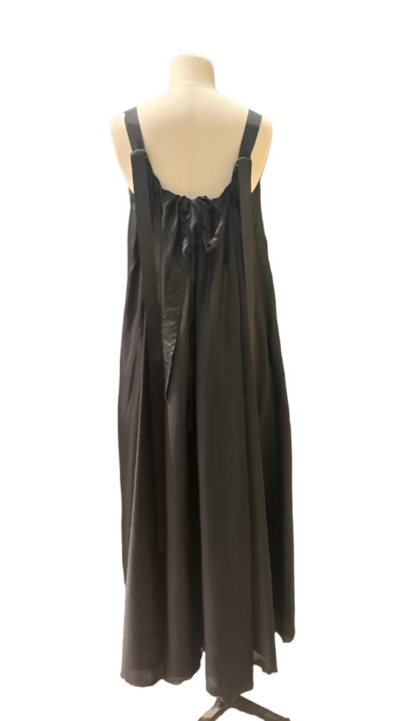 Silk Maxi Dress With Ribbon Ties - Black
