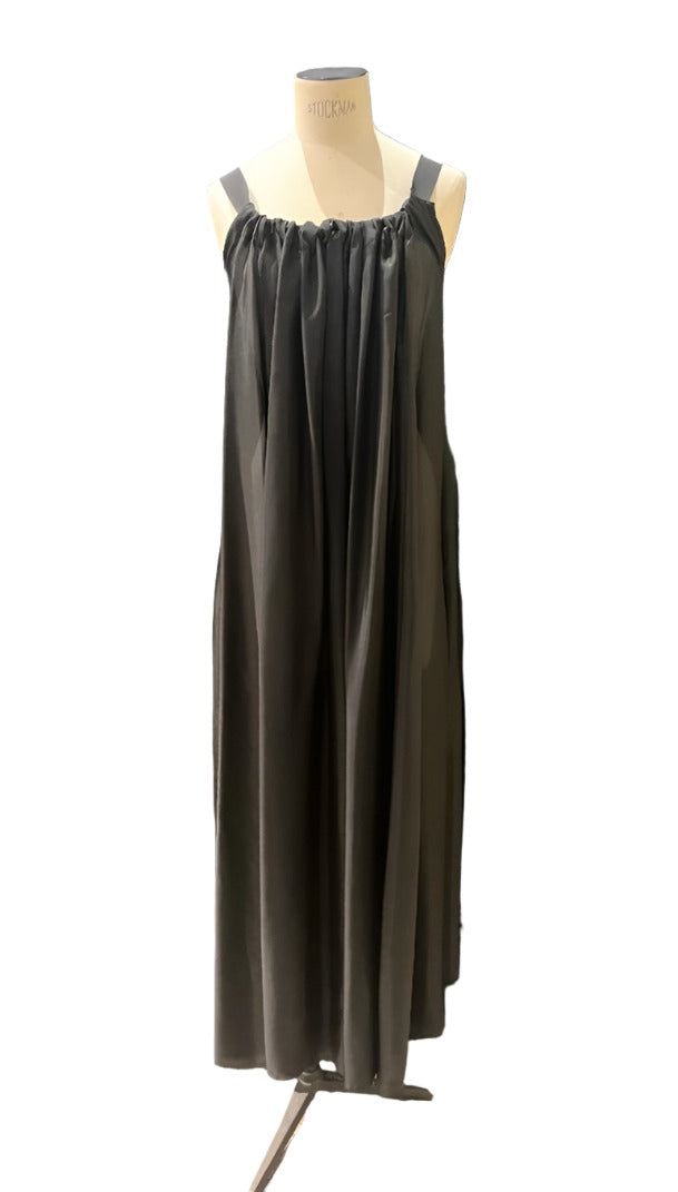 Silk Maxi Dress With Ribbon Ties - Black