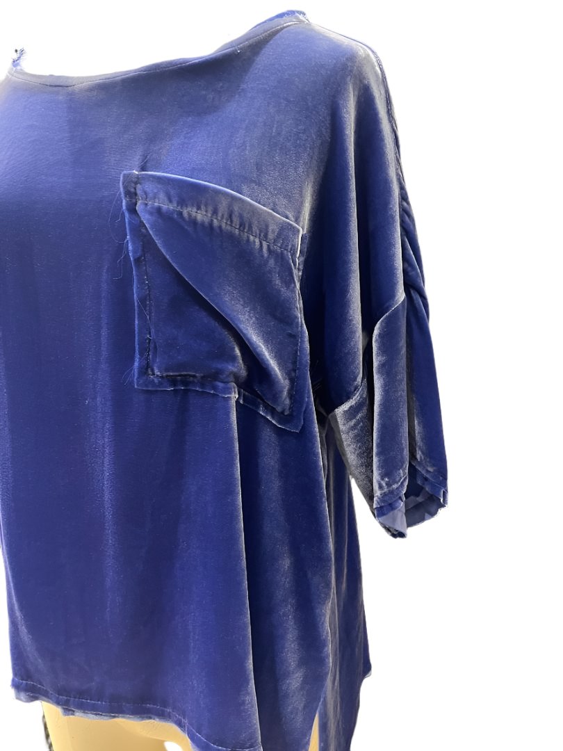 Silk Velvet Tee Top - Marine Blue