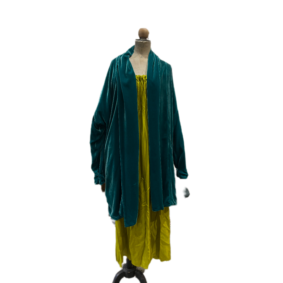 Cocoon Coat (Silk Velvet ) - Khaki Green