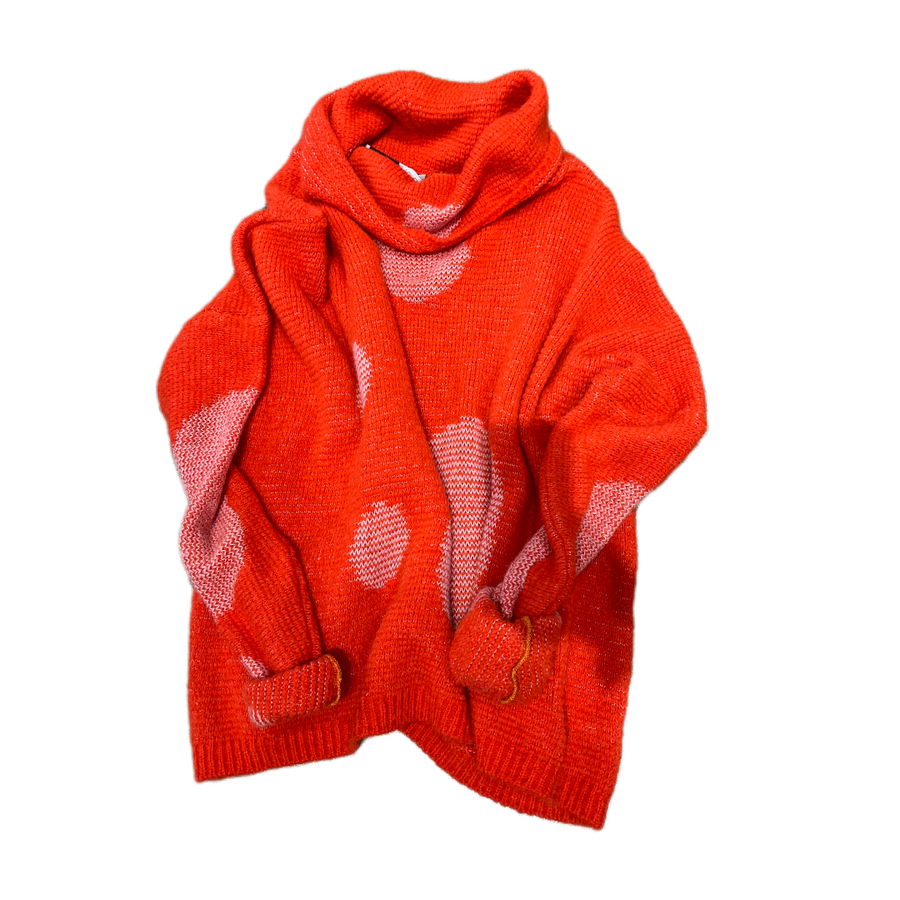 Over size alpaca spot sweater- Orange/Pink Spot