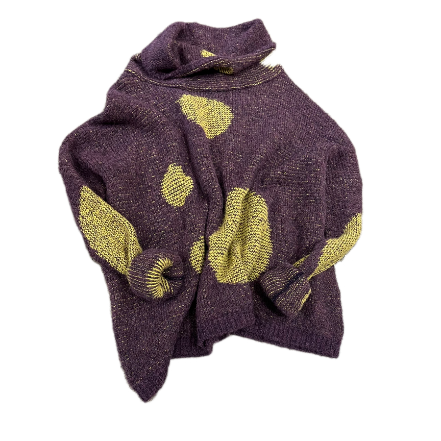 Over size alpaca spot sweater- Purple/Yellow spot