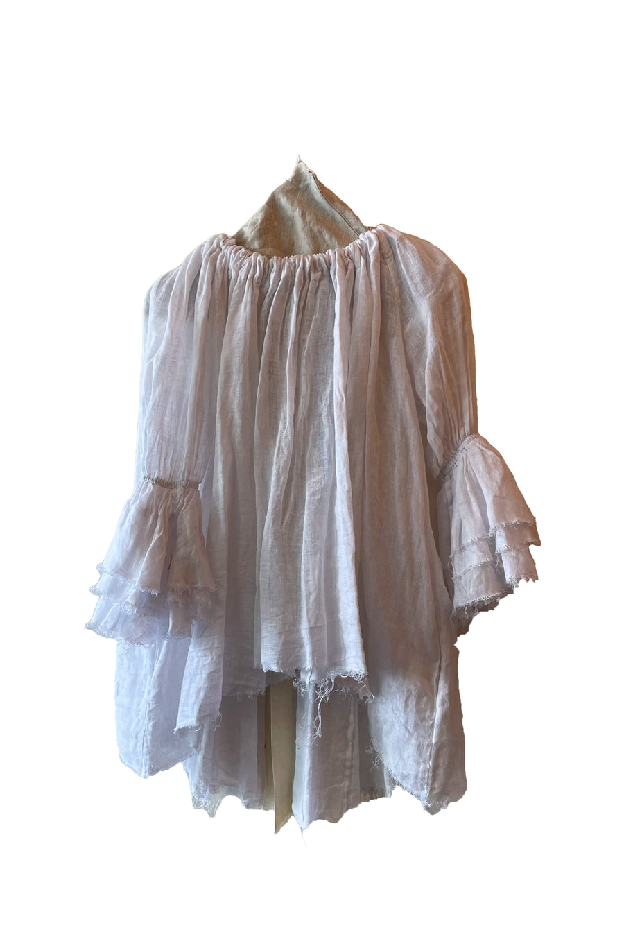 Button Back Blouse (Linen Gauze) - White