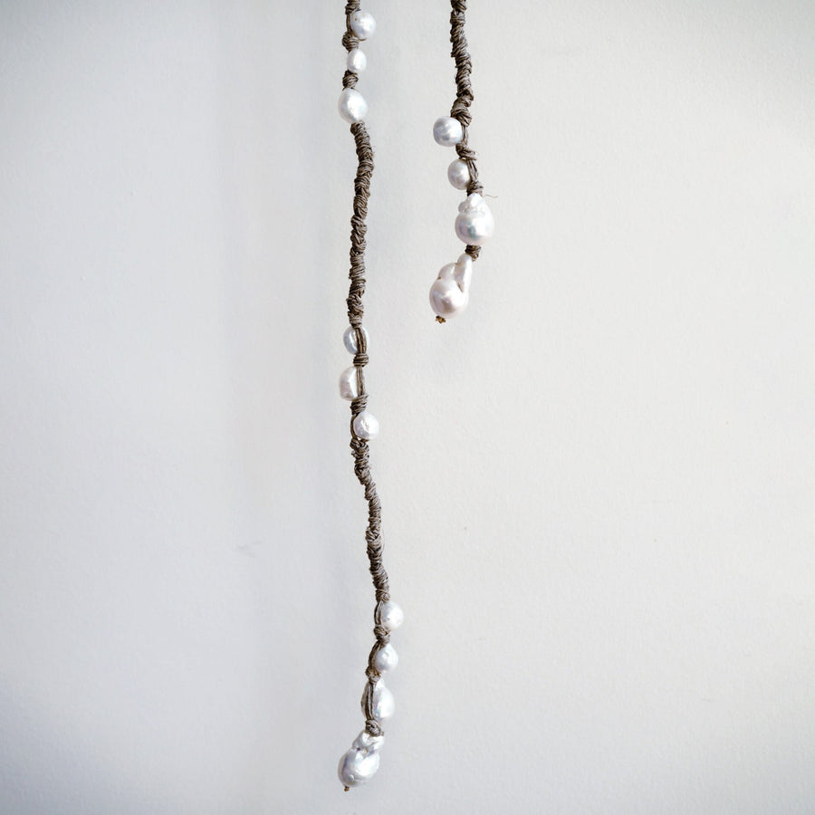 Mela Multi Pearl Linen Wrap Necklace - Pink
