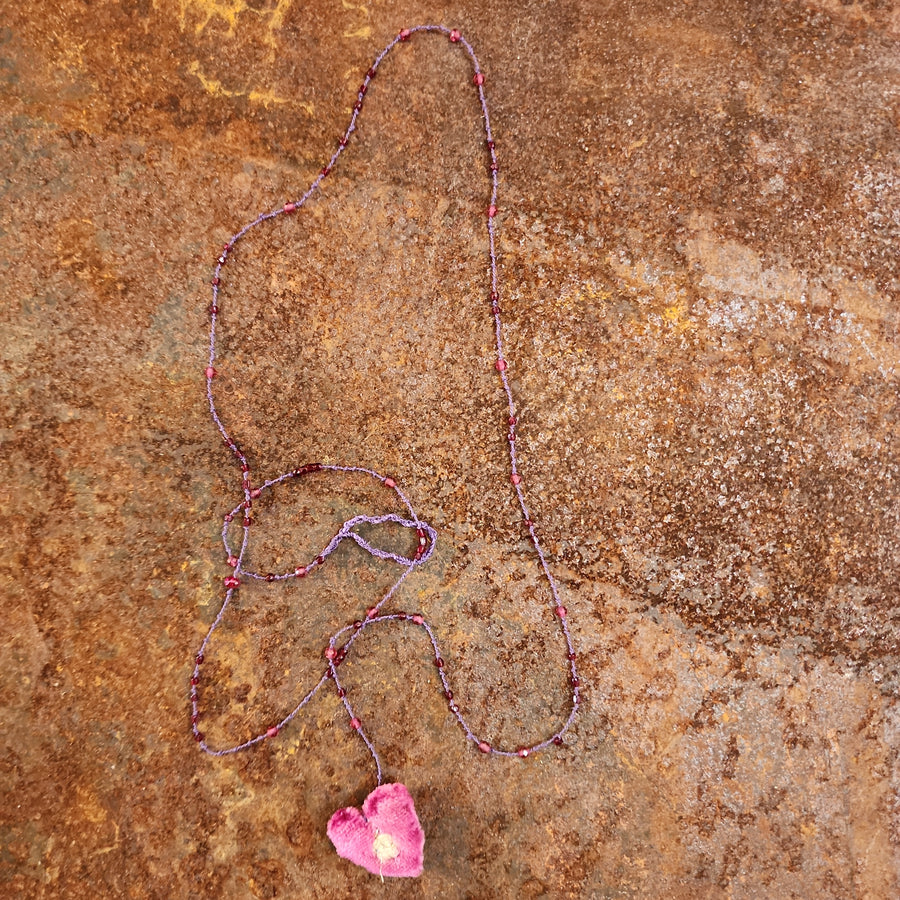 Embroidered Heart on a string of semi precious stones by Antonia Rossi