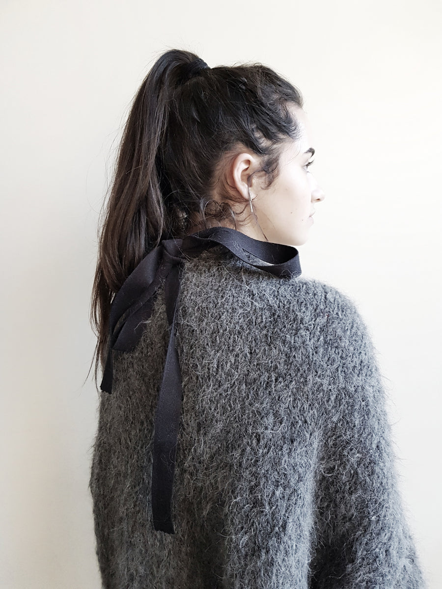 Amano alpaca hand knit tie back sweater Ocean