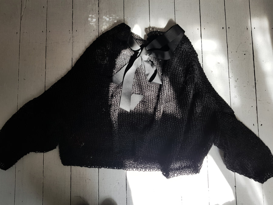 Amano handknit linen batwing sweater with back ties