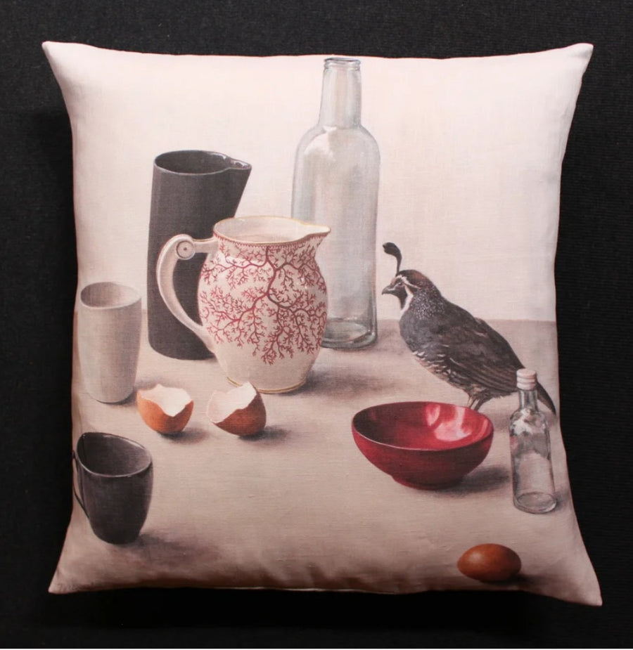 Anita Mertzlin linen californian quail cushion