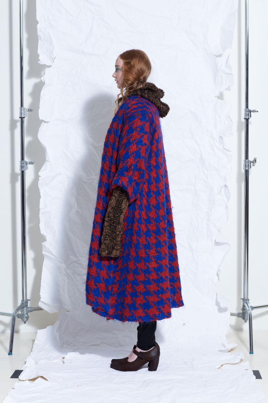 Amano houndstooth weave long line coat