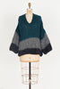 Hand Knit V Neck Sweater (Alpaca) Tri Stripe Ocean / Charcoal