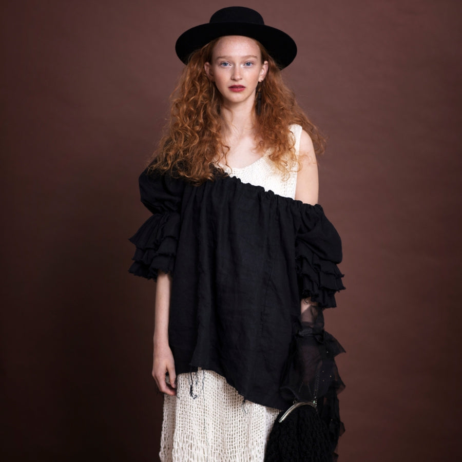 Black Linen Button Back Blouse | Amano by Lorena Laing