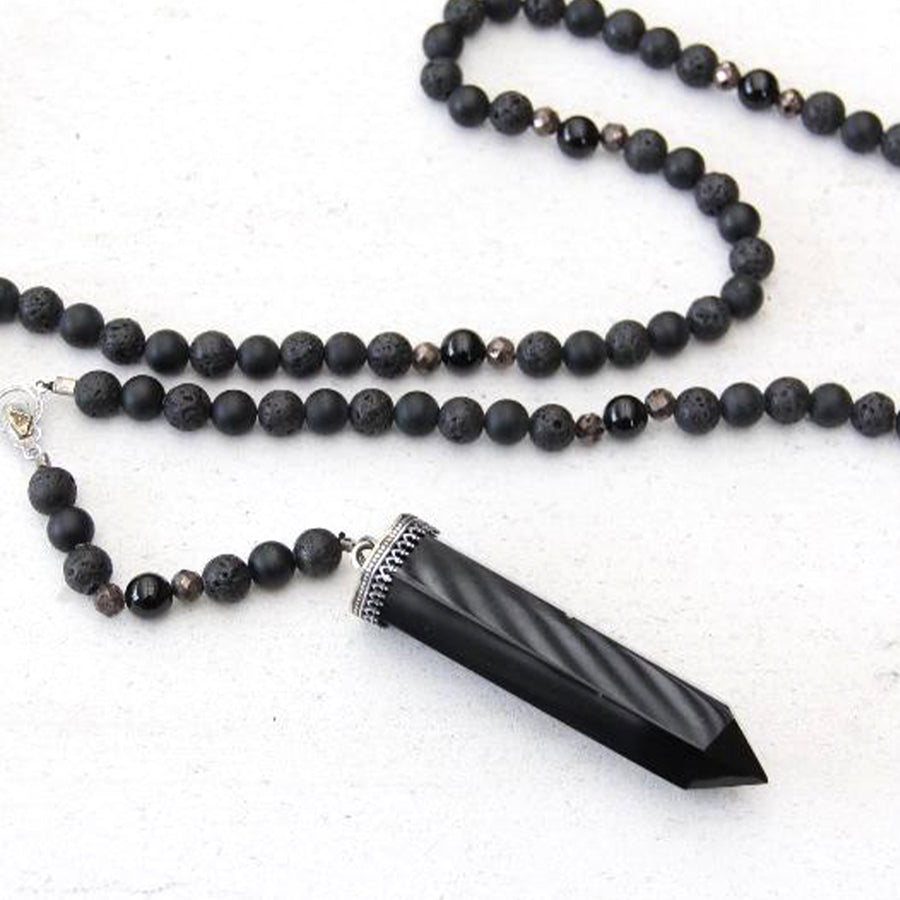 Emma Rea Black Handcrafted Prayer Beads (Garnet, Agate)
