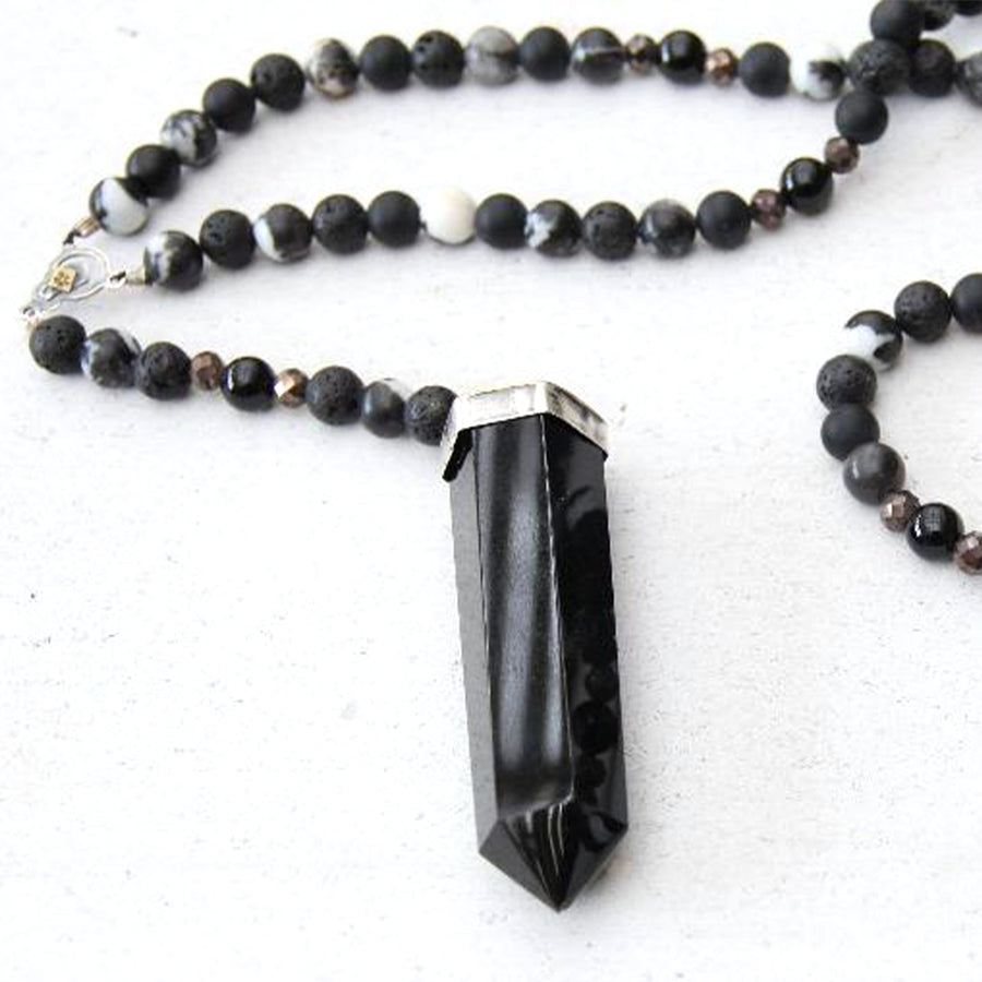 Emma Rea Black Handcrafted Prayer Beads (Onyx Lava, Agate)
