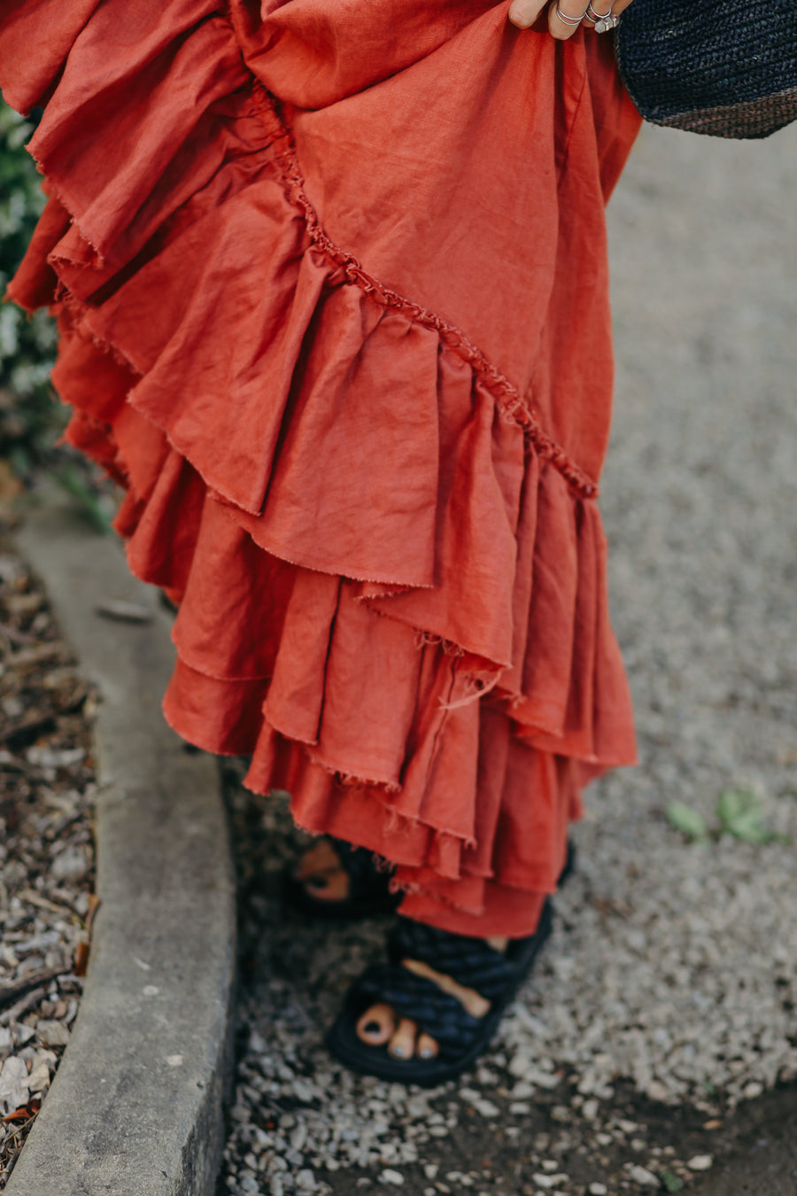 Amano linen swan skirt - terracotta