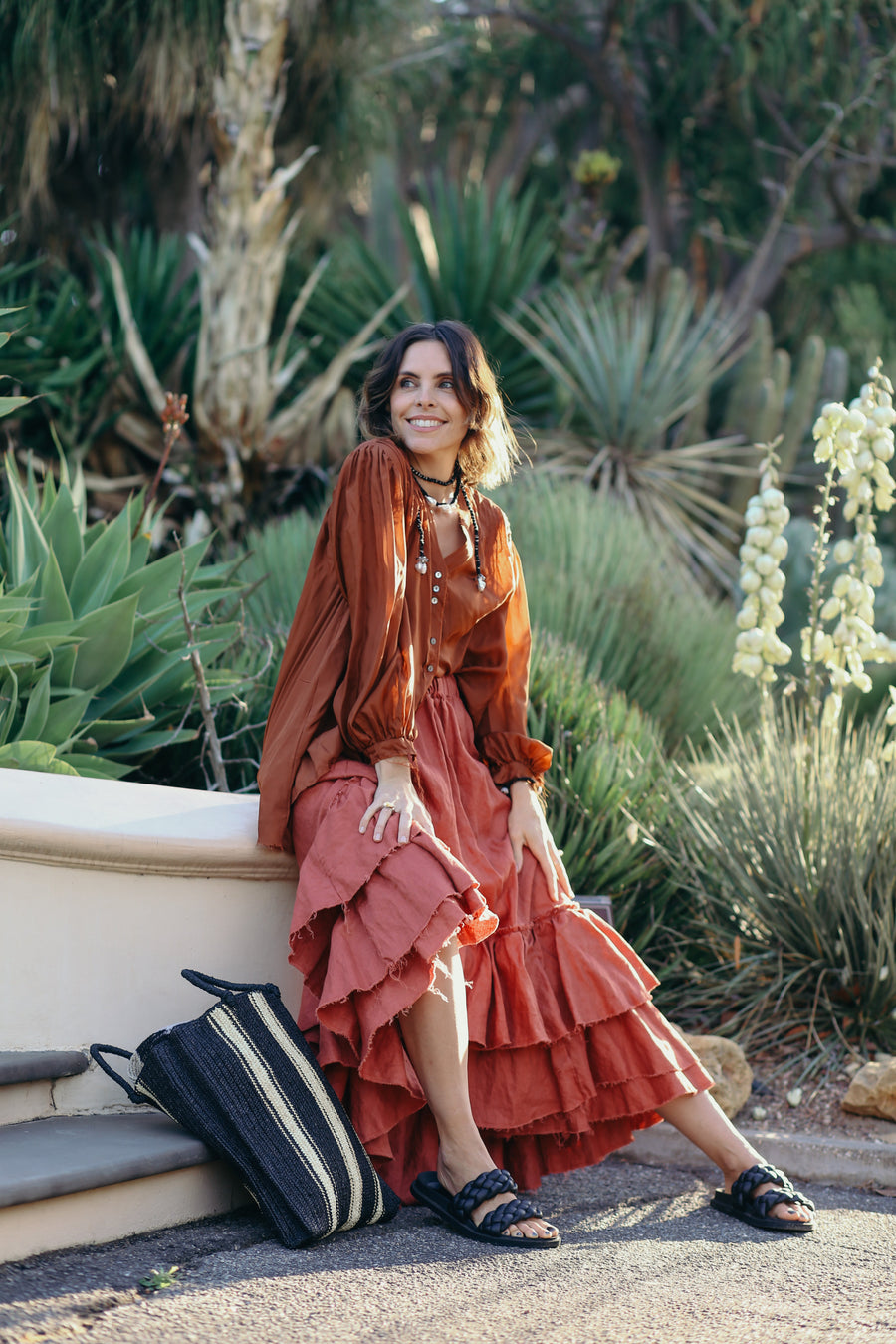 Amano linen swan skirt - terracotta