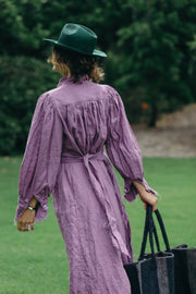 Linen button through shirt dress - musk