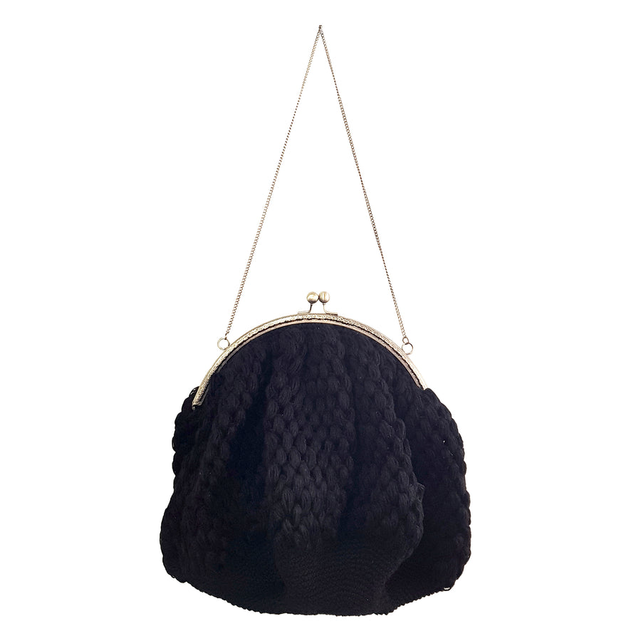 Black Hand Crochet Linen Handbag XL from Amano by Lorena Laing