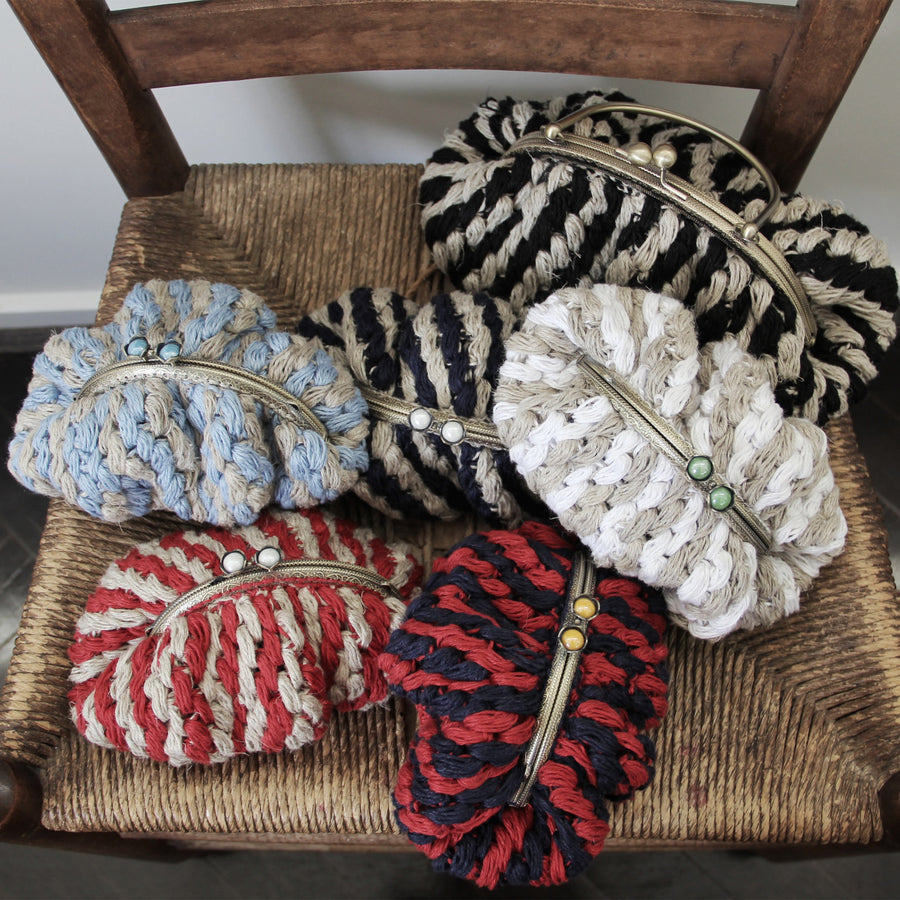 Hand Crochet Linen Purse 12cm 
