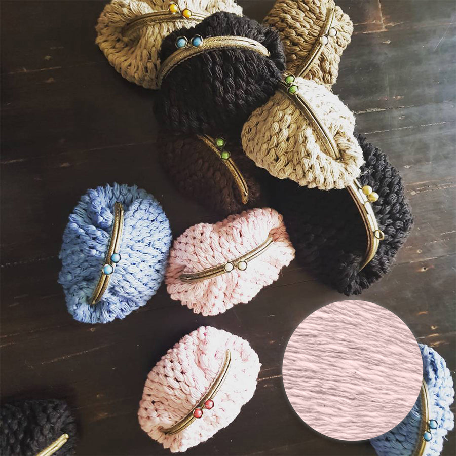 Hand Crochet Linen Purse 12cm - Pink