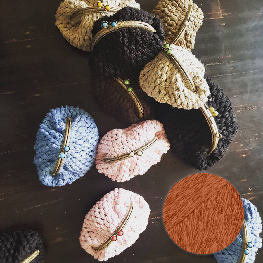 Hand Crochet Linen Purse 12cm - Rust