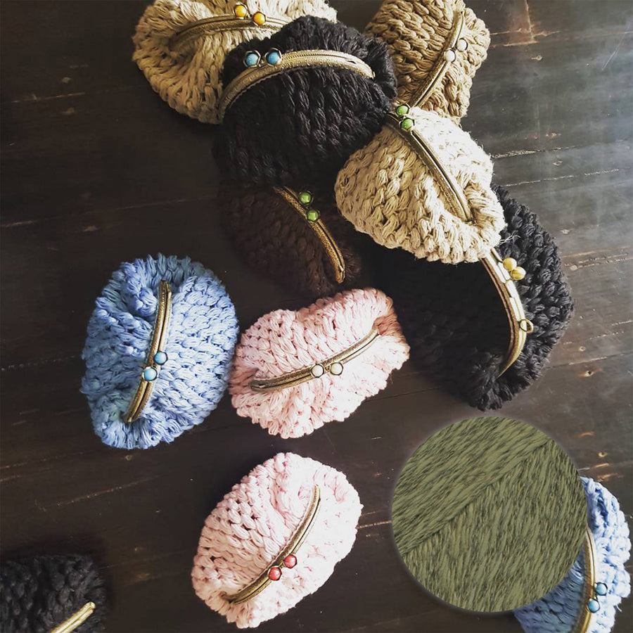Hand Crochet Linen Purse 12cm - Sage