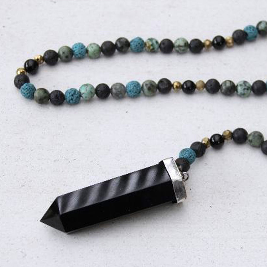 Emma Rea Handcrafted Prayer Beads - Blue (Onyx, Lava Stone, Lapis Lazuli, Agate) Close Up