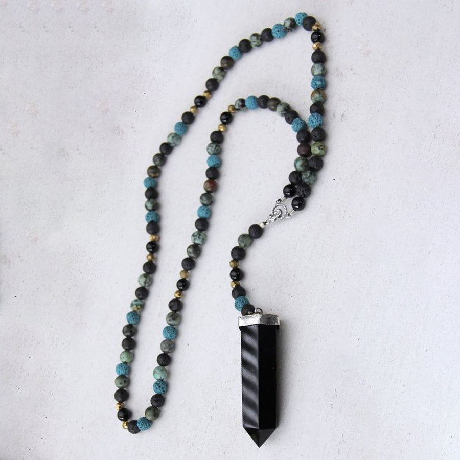 Emma Rea Blue Handcrafted Prayer Beads (Lava Stone, Lapis Lazuli, Agate)