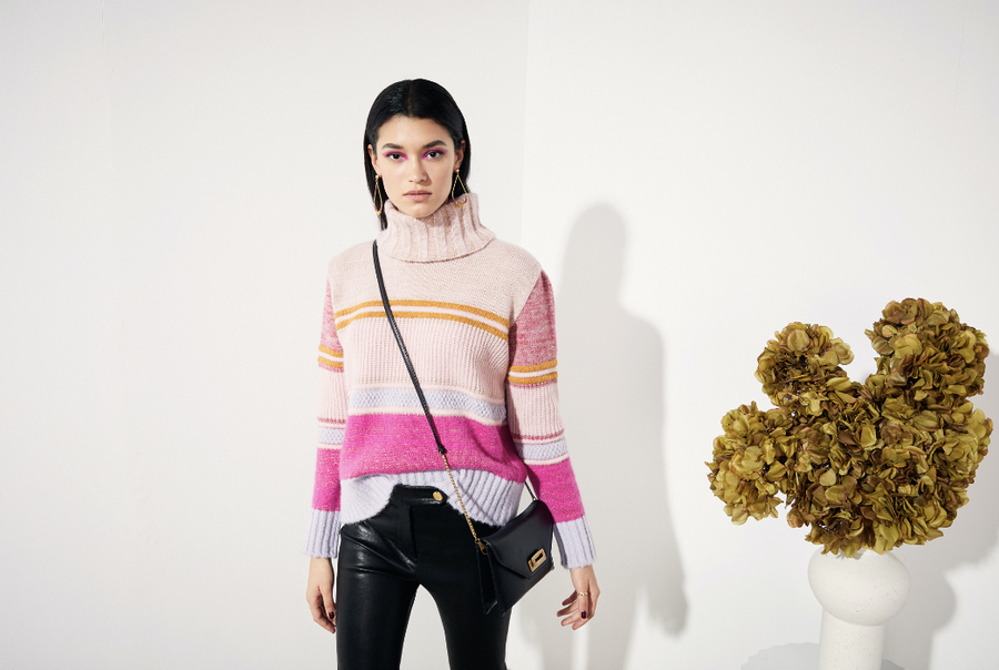 Amano colab alpaca welts and honeycomb turtle neck sweater