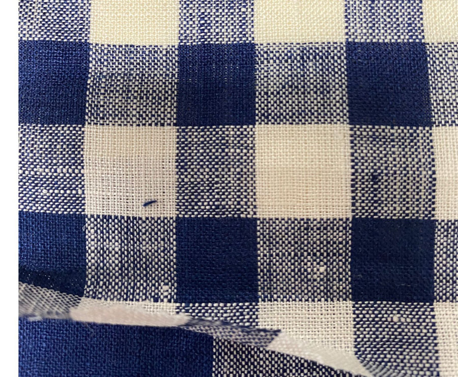 Button Back Blouse (Linen) - Blue/White Gingham Check