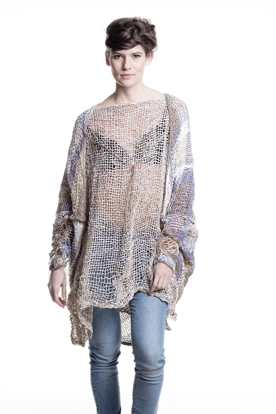 Amano Hand Woven distressed linen tux top