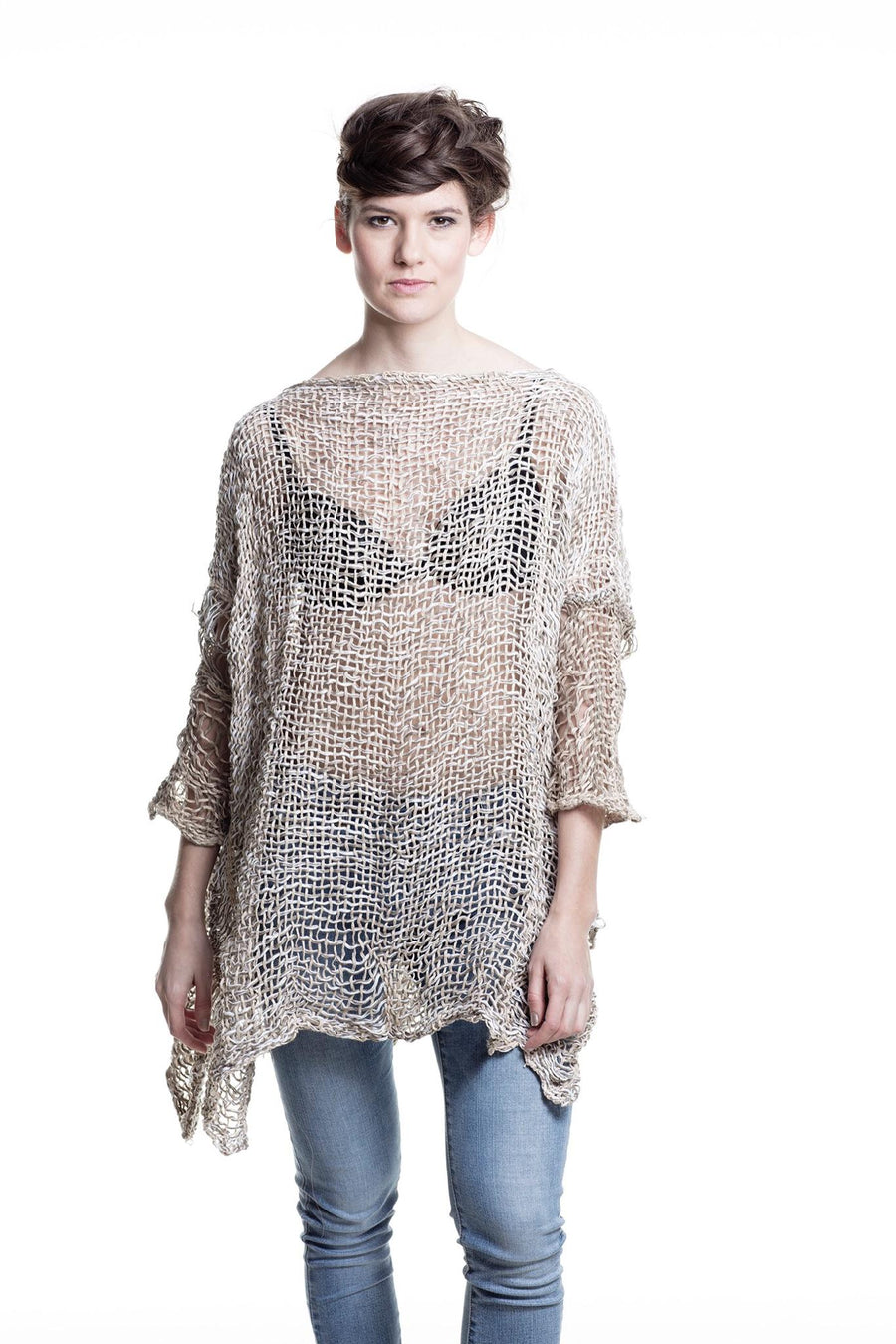 Amano Hand Woven distressed linen tux top