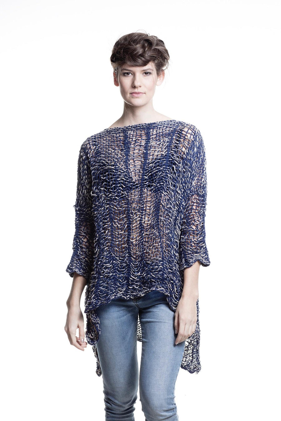 Amano Hand Woven distressed linen tux top