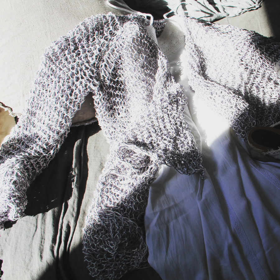 Amano distressed linen, Hand knit cascade cardigan