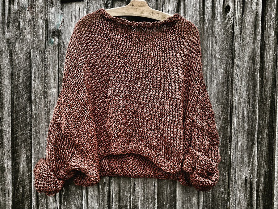 Amano handknit linen batwing sweater with back ties