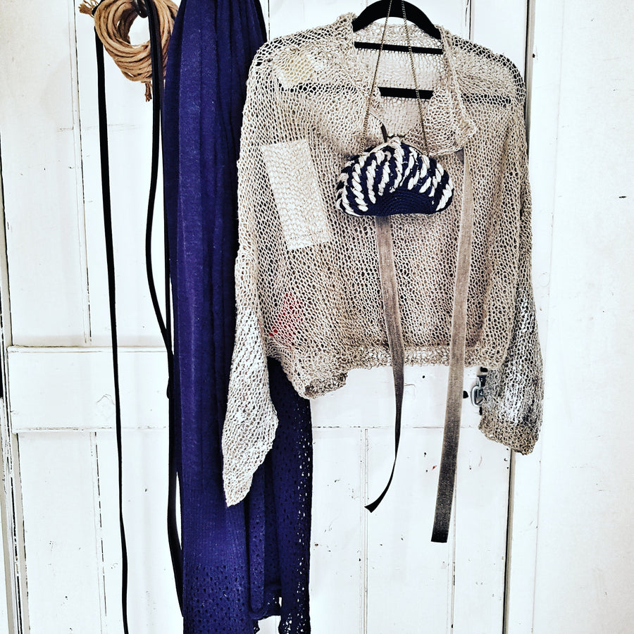 Amano Handknit Linen Batwing Sweater With Foil