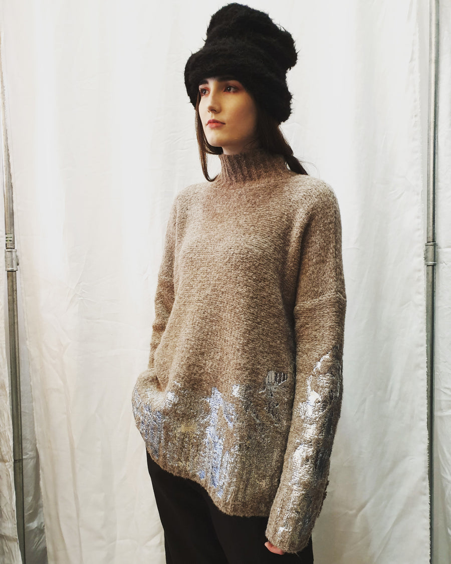 Amano Colab Alpaca pullover with handprint foil detail