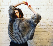 Amano hand-knit alpaca 2 tone pom pom sweater