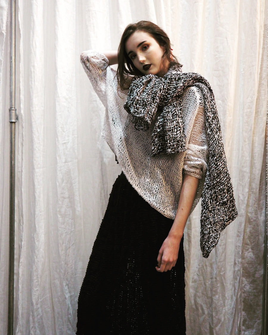 Amano Handknit Linen Batwing Sweater With Foil