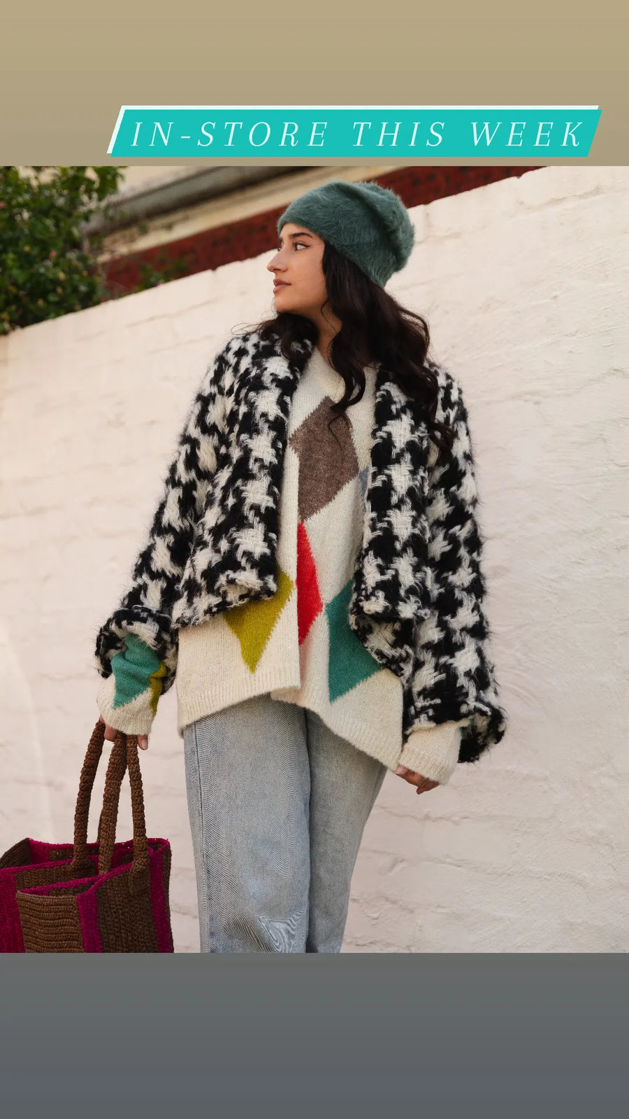 Hand loom Houndstooth swing Jacket (Alpaca)