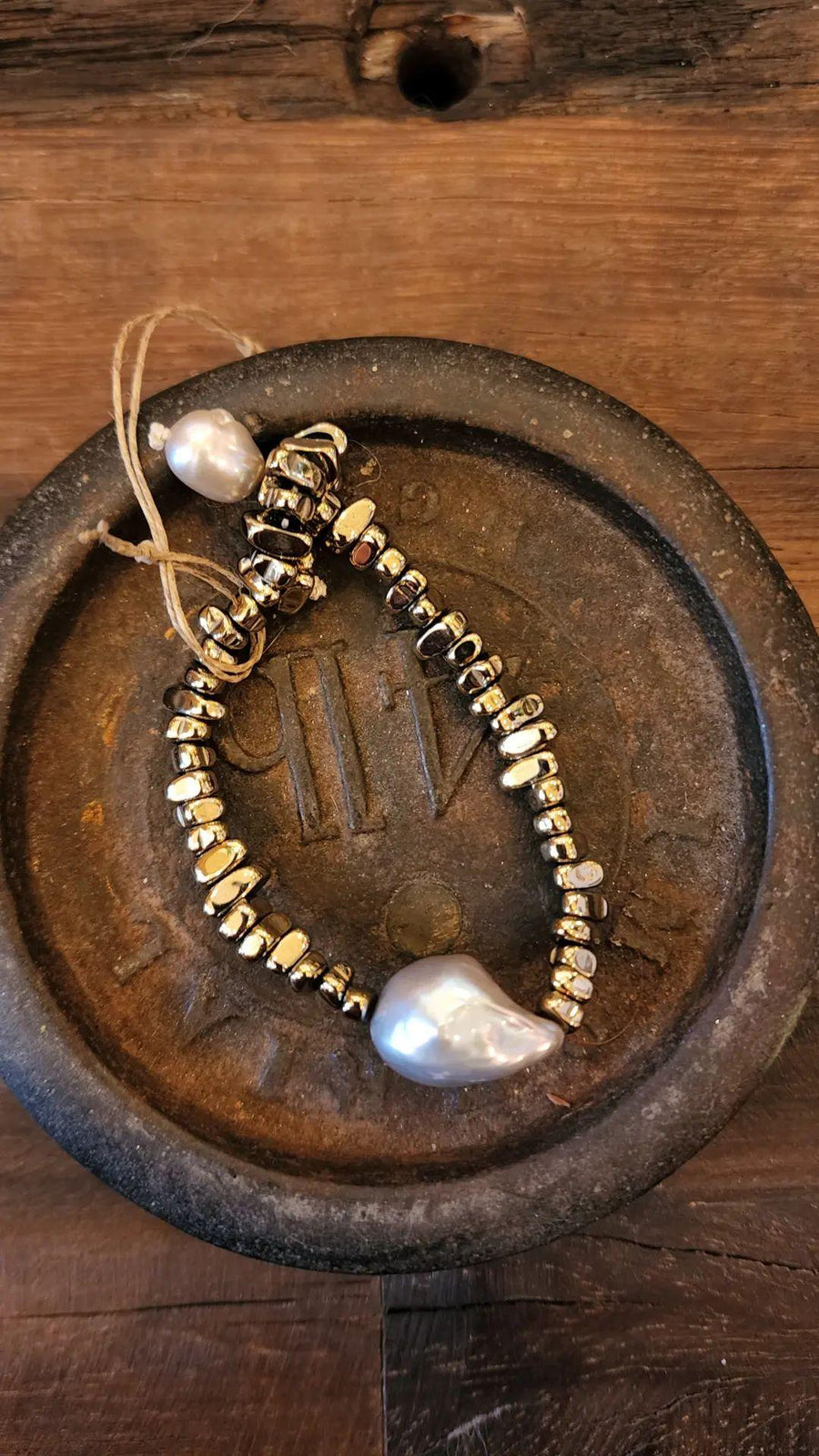 Mela pyrite + pearl bracelet
