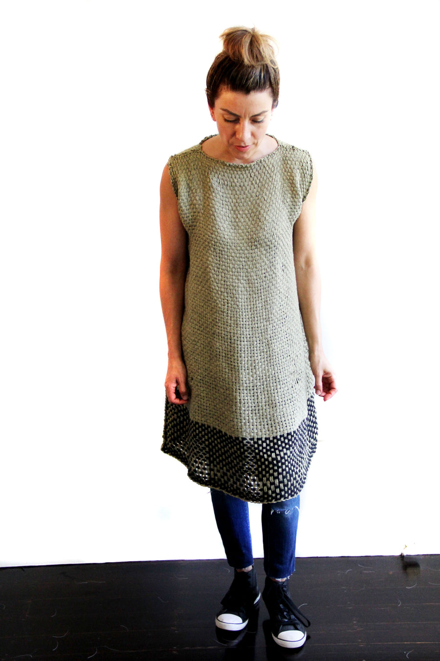 Amano distressed linen, loom woven bell dress