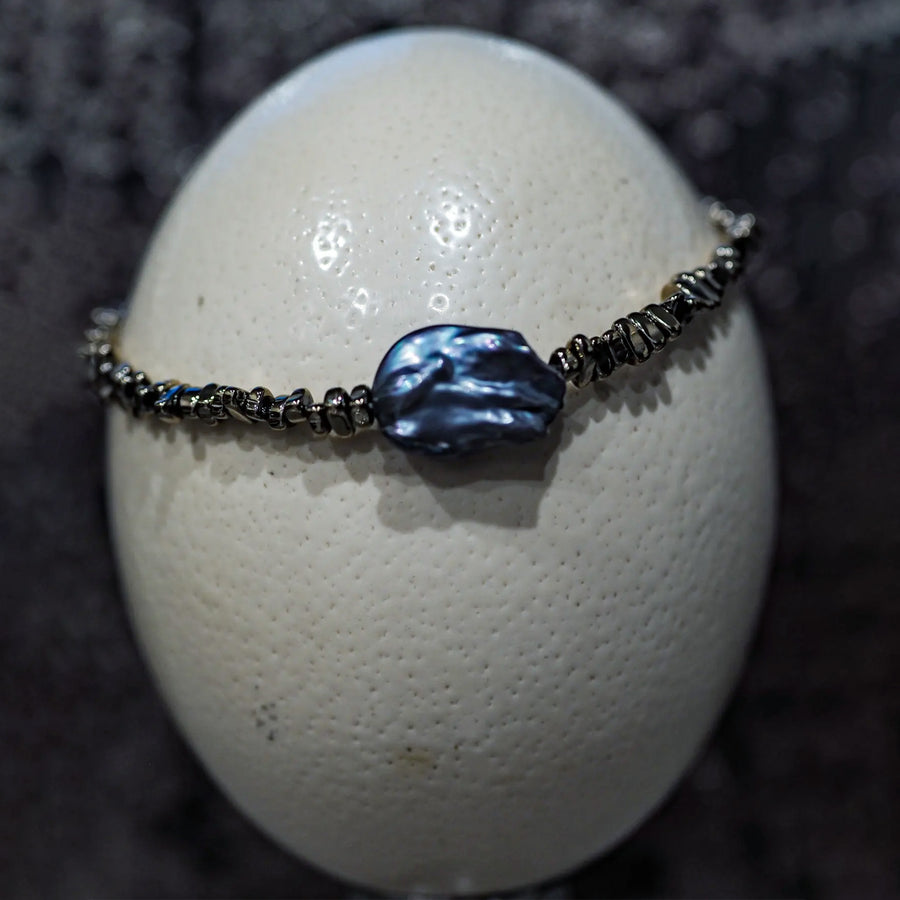 Japanese Keshi Pearl Choker Necklace With Pyrite Beads - Statement Pearl Black