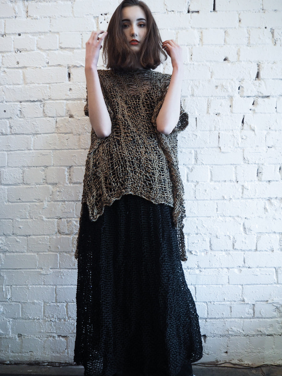 Amano loom woven linen skirt with elastic waistband - black