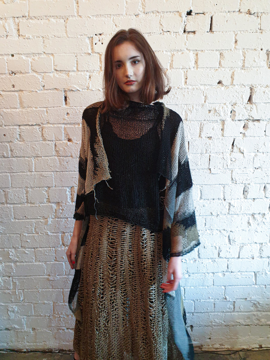 Amano Handknit Linen Batwing Sweater With Foil