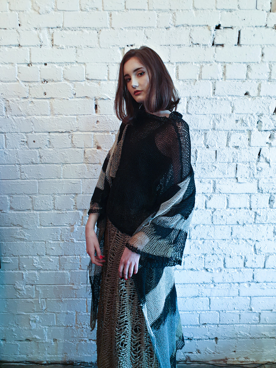 Amano Handknit Linen Batwing Sweater With Foil