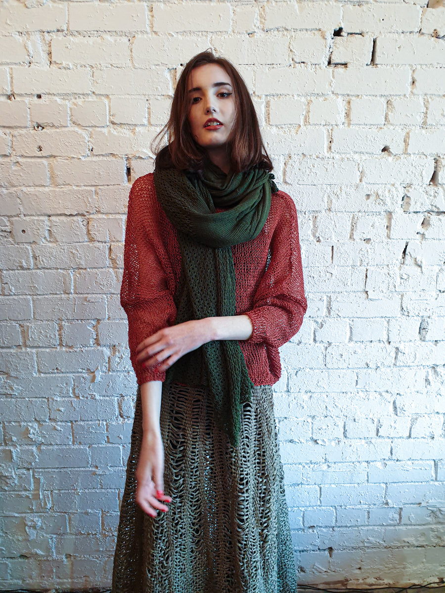 Amano handknit linen batwing sweater with foil