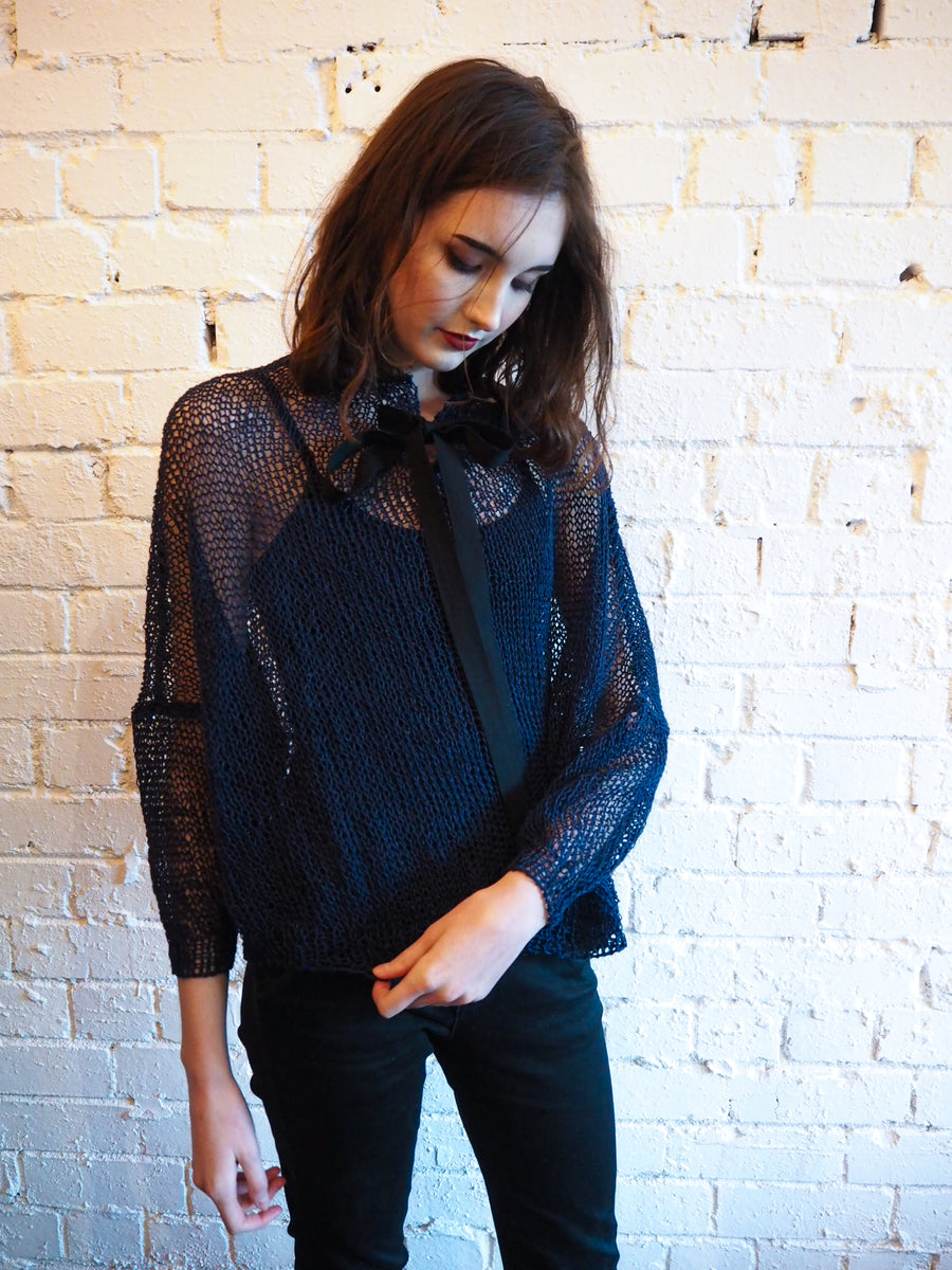 Amano Handknit Linen Batwing Sweater With Foil