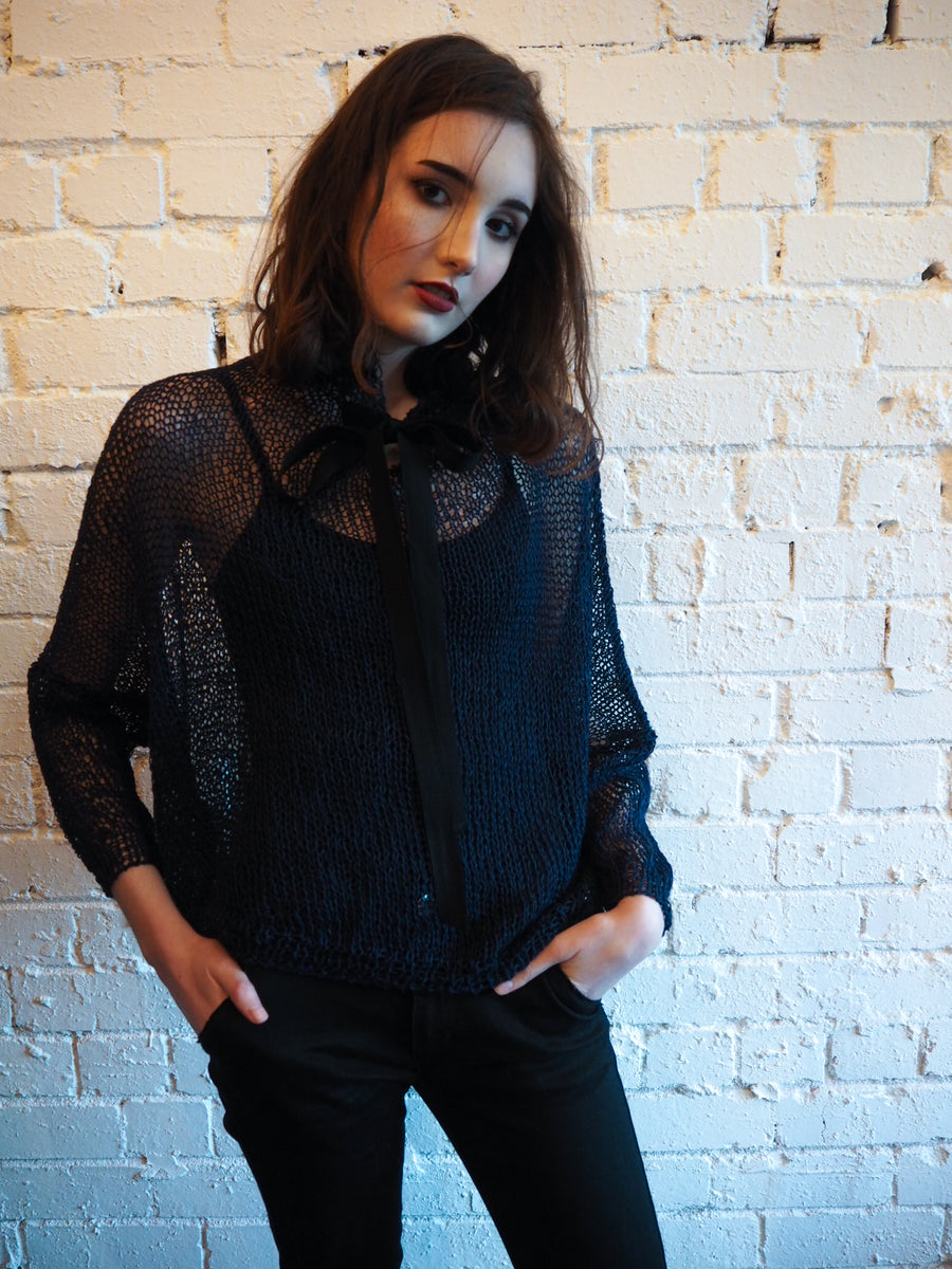 Amano Handknit Linen Batwing Sweater With Foil