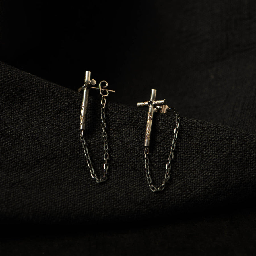 Lee Brennan design cross + chain stud earrings